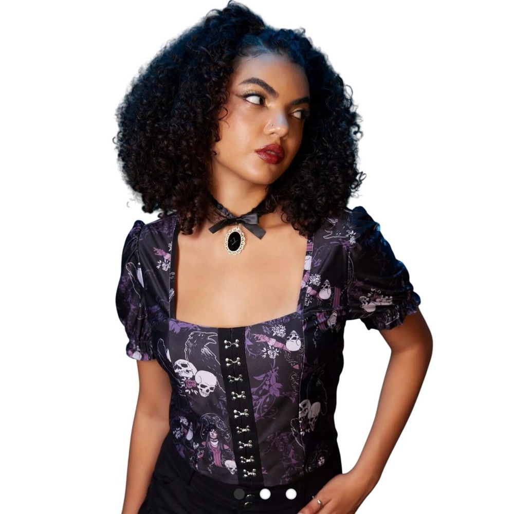Hot Topic Disney Haunted Mansion Collab M Leota Top Corset Black Purple‎ NWT